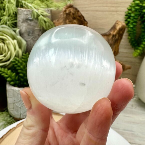 Polished White Selenite Crystal Sphere Meditation Home Decor 2.3 inch Diameter - Picture 3 of 7